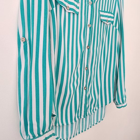 Baught in South Africa - Miladys Teal and White Stripped Button Up Blouse - Picture 5 of 7
